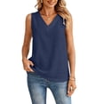 thumbnail image 6 of Womens Dressy Business Tank Tops V Neck Casual Cami Sleeveless Camisole Blouses Summer Basic Tank Shirt Dark Blue XL, 6 of 6
