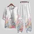 thumbnail image 5 of Ensembles de Détente pour Femmes 2 Pcs Tenues d'Été Imprimées Manches Courtes Demi-Manches Col Rond Haut Court + Pantalon Décontracté Ensemble Deux Pièces Ensemble de Détente Grande Taille en Liquidation, 5 of 5