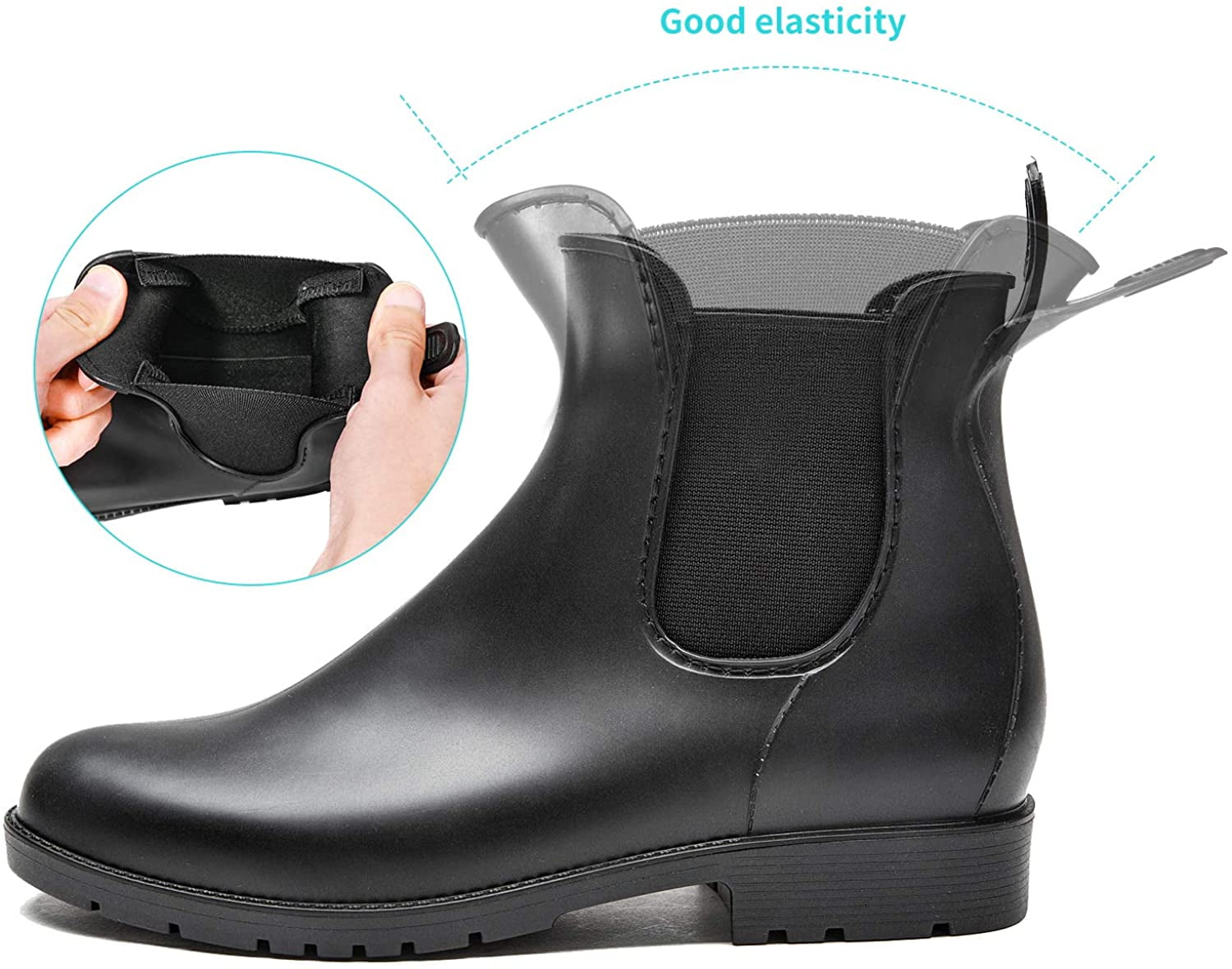 DKSUKO Women s Lightweight Waterproof Ankle Rain Boots Chelsea Garden Booties Size 7 Black Walmart