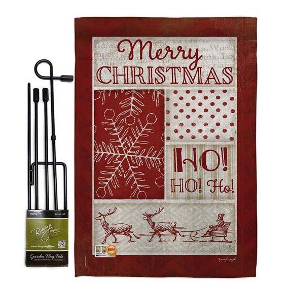 Breeze Decor BD-XM-GS-114171-IP-BO-D-US18-SB 13 x 18.5 in. Ho Red Collage Winter Christmas Impressions Decorative Vertical Double Sided Garden Flag Set with Banner Pole