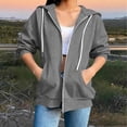 thumbnail image 2 of Fewfanhot Womens Sweatshirt Zip Up Hoodies 2026 Oversized Solid Color Zipper Drawstring 3/4 Sleeve Elastic Cuff Jacket Sweatshirt, 2 of 5