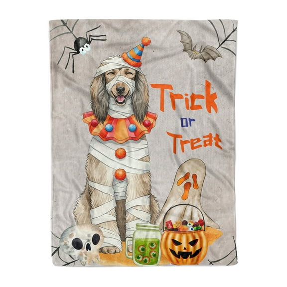 Trick or Treat Afghan Hound Funny Mummy Cosplay Pumpkin Candy Basket Cozy Fleece Blanket Dog Lover Warm Soft Throw Blanket - 12016