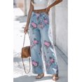 thumbnail image 2 of Sky Blue Floral Print Bootcut Jeans for Women – Casual All-Season Denim with Natural Waist, 16, 2 of 12