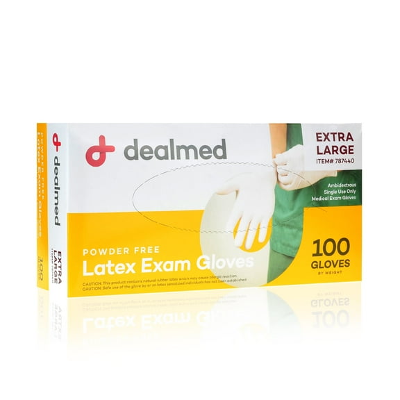 Dealmed Latex Exam Gloves, Non-Sterile, Professional Grade, X-Large, 100/Box (Pack of 1)