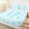 thumbnail image 4 of Manfei Cute Stripes Letter D Monogrammed Bed Sheets 4pcs for Female Teens,Kids Girls Blue Bow Tie Alphabet King Sheets,Super Cozy Room Decor, 4 of 5