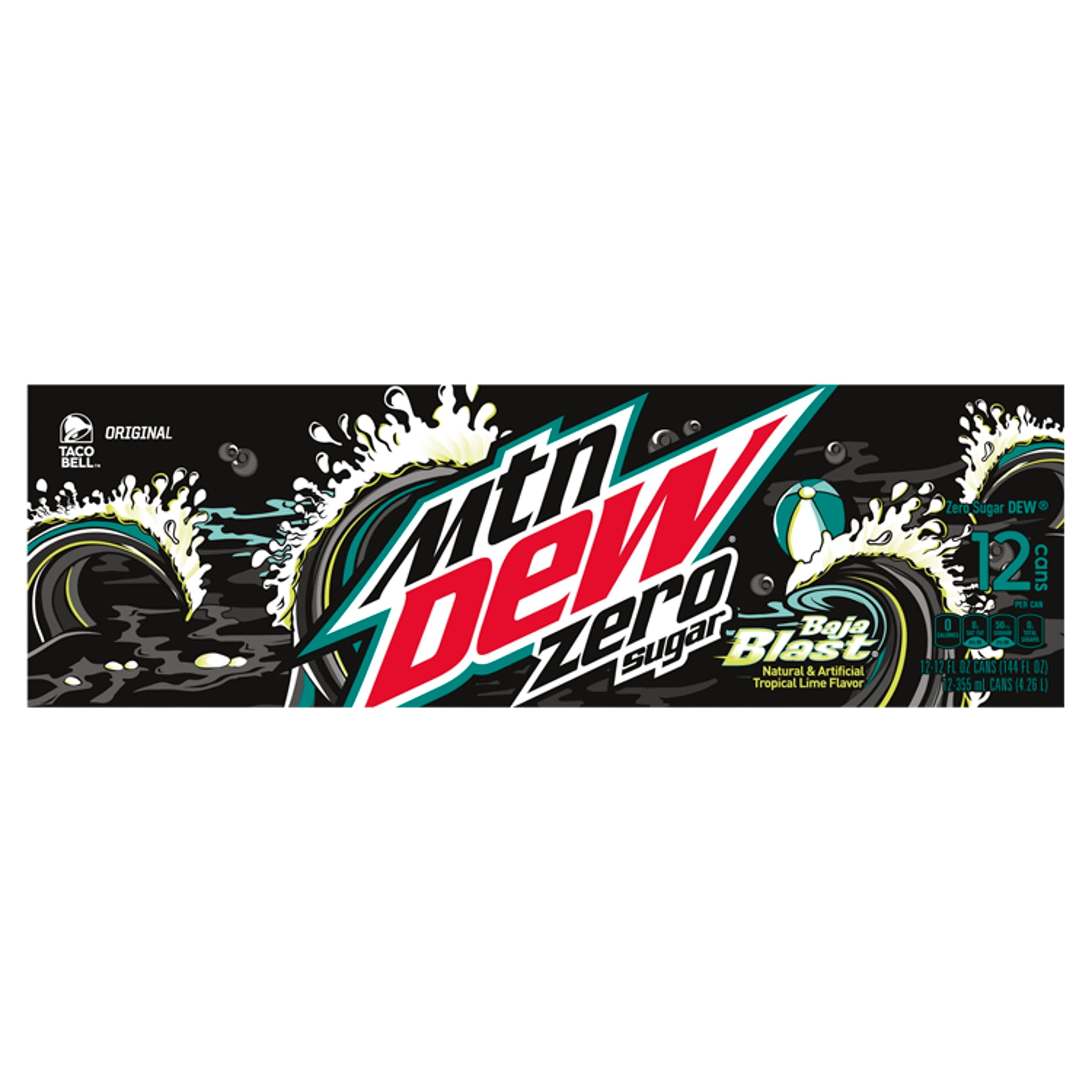 (2 pack) Mountain Dew Zero Sugar Baja Blast Tropical Lime & Citrus Soda Pop, 12 fl oz, 12 Pack Cans