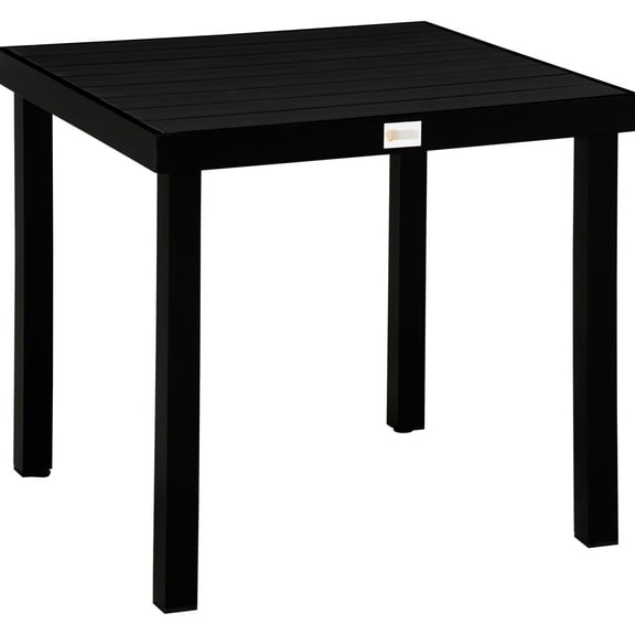 Garden Outdoor Table For 4 - Square, Black , Waterproof, Robust Aluminum Legs 4 Dining Waterproof Wood Grain, Strong