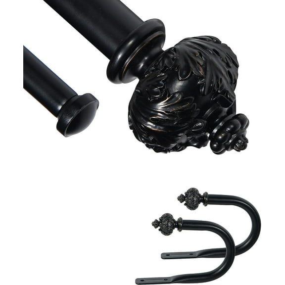 1" Double Curtain Rod with Albert Finials and holdbacks,Black ,48‘’-84‘’