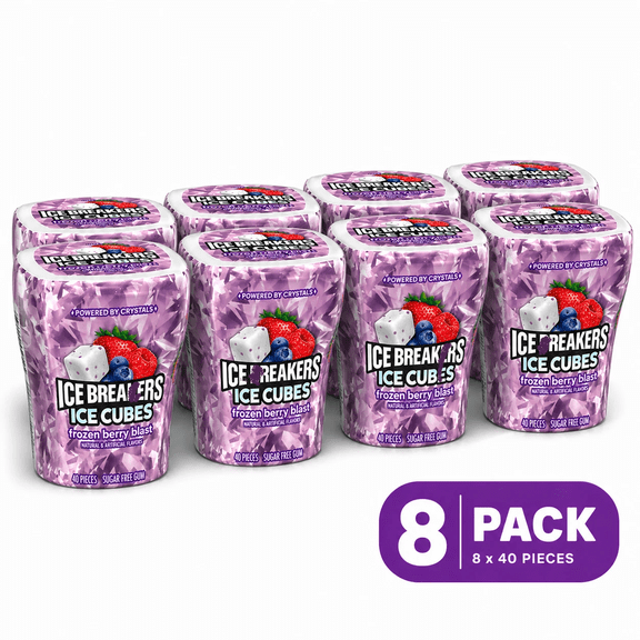 CE BREAKRS Ice Cubes, Frozen Berry Blast Flavored, Sugar Free Chewing Gum Bottle, 3.24-Ounce (Pack of 8)