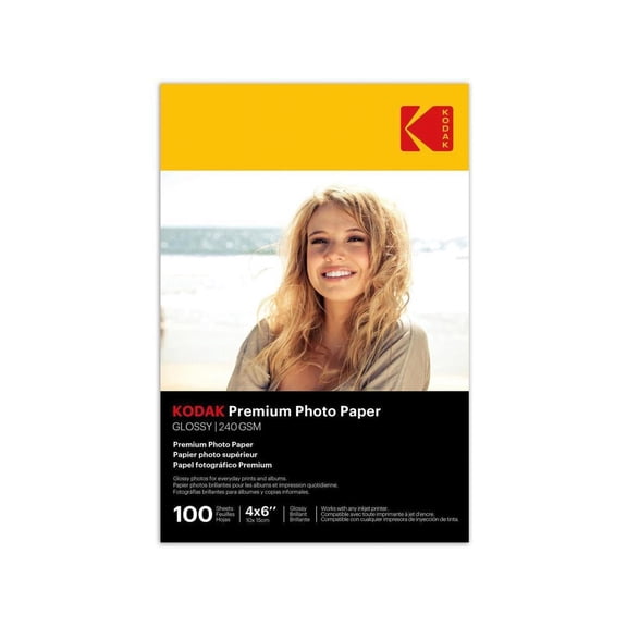 KODAK Photo Paper Gloss 4 x 6, 100 count, 64lb-240 g/m2 (41175)