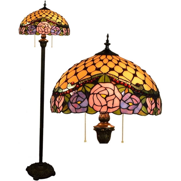 Floor lamp Rose Flower Stained Glass Floor lamp for Dining Room Bedroom lamp E27 110-240V Floor lamp
