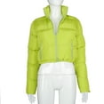 thumbnail image 3 of Olyvenn Ladies Fashion Zip Up Lapel Cropped Coat Puffer Cotton Jacket Padded Coat Fashion Womens Loose Casual Solid Stand up Collar Female Outerwear Green L, 3 of 7