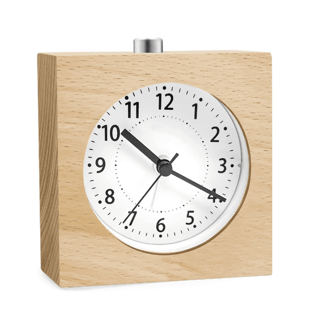 Despertador Funciona con pilas Función de repetición Despertador de viaje Madera Luminoso Despertador analógico Silencioso Sin tictac Reloj de aguja Alarma de sonido ascendente - Madera clara