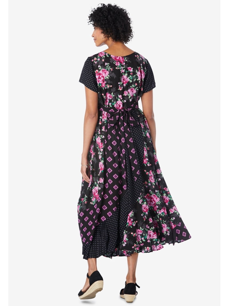 chinese dress ladies Woman Within Plus Size Mixed Print Maxi Dress