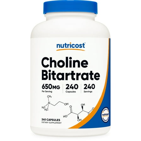 Nutricost Choline Bitartrate 650mg, 240 Capsules (White)- Non-GMO, Vegetarian, Gluten Free Supplement