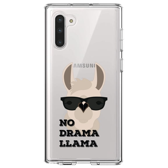 DistinctInk Clear Shockproof Hybrid Case for Samsung Galaxy Note 10 (6.3" Screen) - TPU Bumper Acrylic Back Tempered Glass Screen Protector - No Drama Llama Cartoon