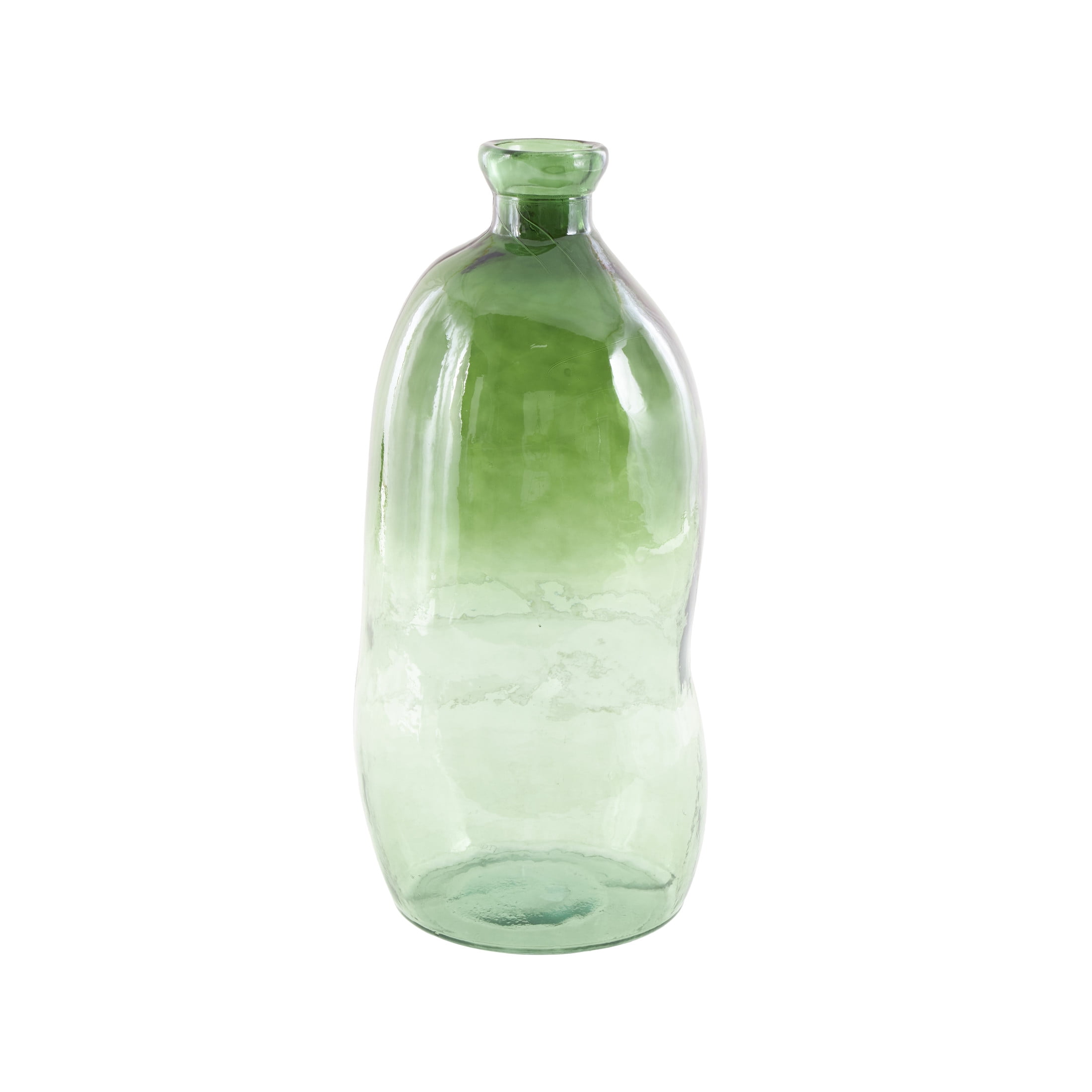 DecMode 29" Abstract Handmade Tall Curved Spanish Bottle Neck Ombre Green Recycled Glass Vase