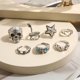 thumbnail image 2 of Juego de anillos retro con personalidad exagerada, calavera, estrella de mar, anillo de búho, juego de 7 anillos, 2 of 6