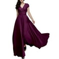 thumbnail image 5 of HAXMNOU Women Short Sleeve Evening Formal Party Dress Wedding Bridesmaid Dress Plus Size Solid Color Long Dress for Women Wine2 5XL, 5 of 6