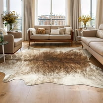 8x10 Feet Faux Cowhide Area Rugs for Living Room, Animal Skins Cow Hide Rug for Bedroom, Cool Western Christmas Decor, Thin Leather Cow Hide Carpets Fireplace Rug, Brownish
