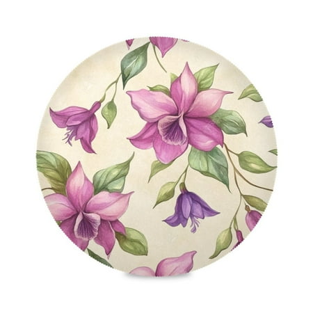 

WOBOGO A Pattern with Watercolor Fuchsia Orchids Round Placemats Set of 1 Heat Resistant Washable Kitchen Table Decorations 15.4in