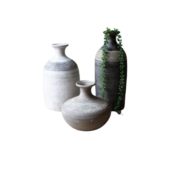 SET OF THREE BLACK GREY AND WHITE CLAY VESSELS