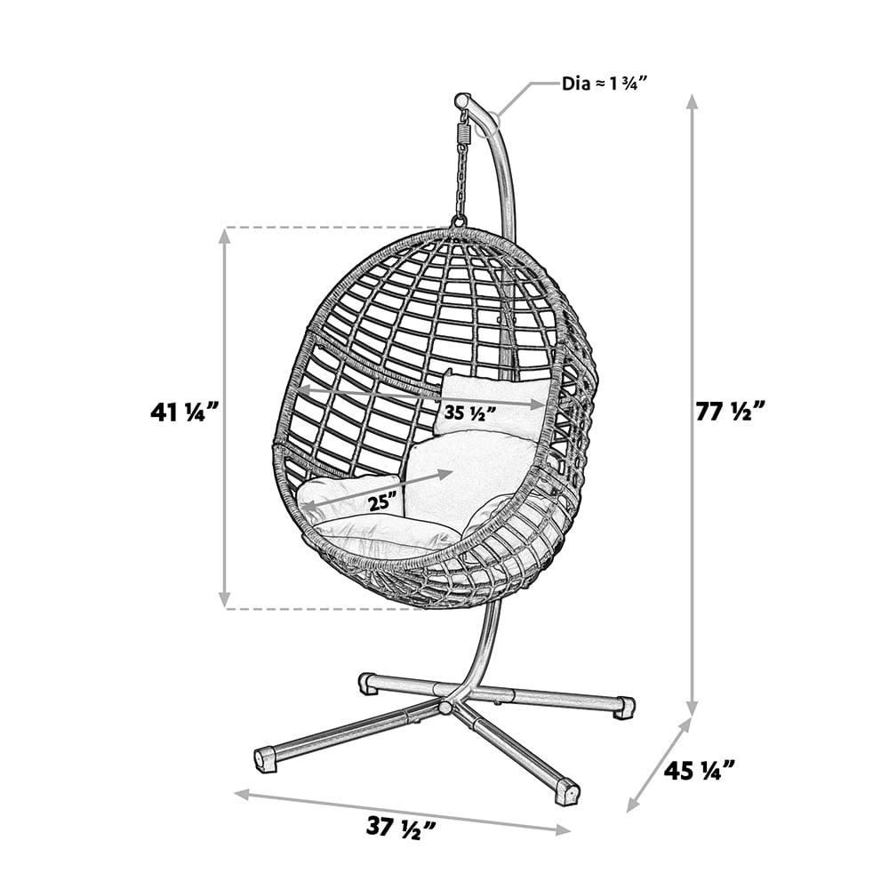 Abble Wicker Hanging Egg Chair with Cushion and Stand - Blue
