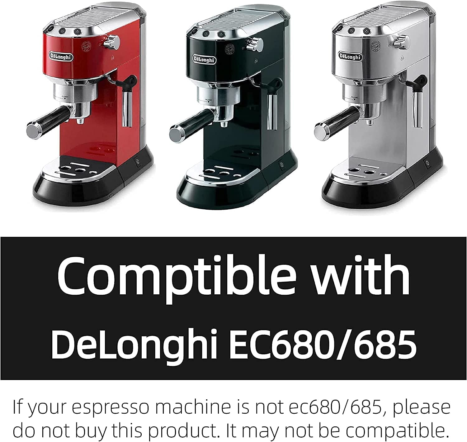 51mm Bottomless Portafilter 3 ears for Delonghi Dedica EC680/EC685, with Double Shot Capacity Cup Sieve Filter Basket