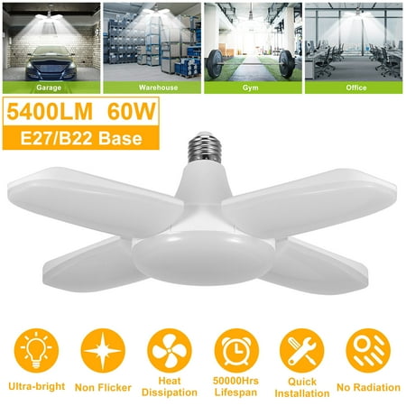 

iMountek LED Garage Light E27/B22 60W 5400LM 6500K Ceiling Light Deformable Workshop Lamp LED Light Bulbs