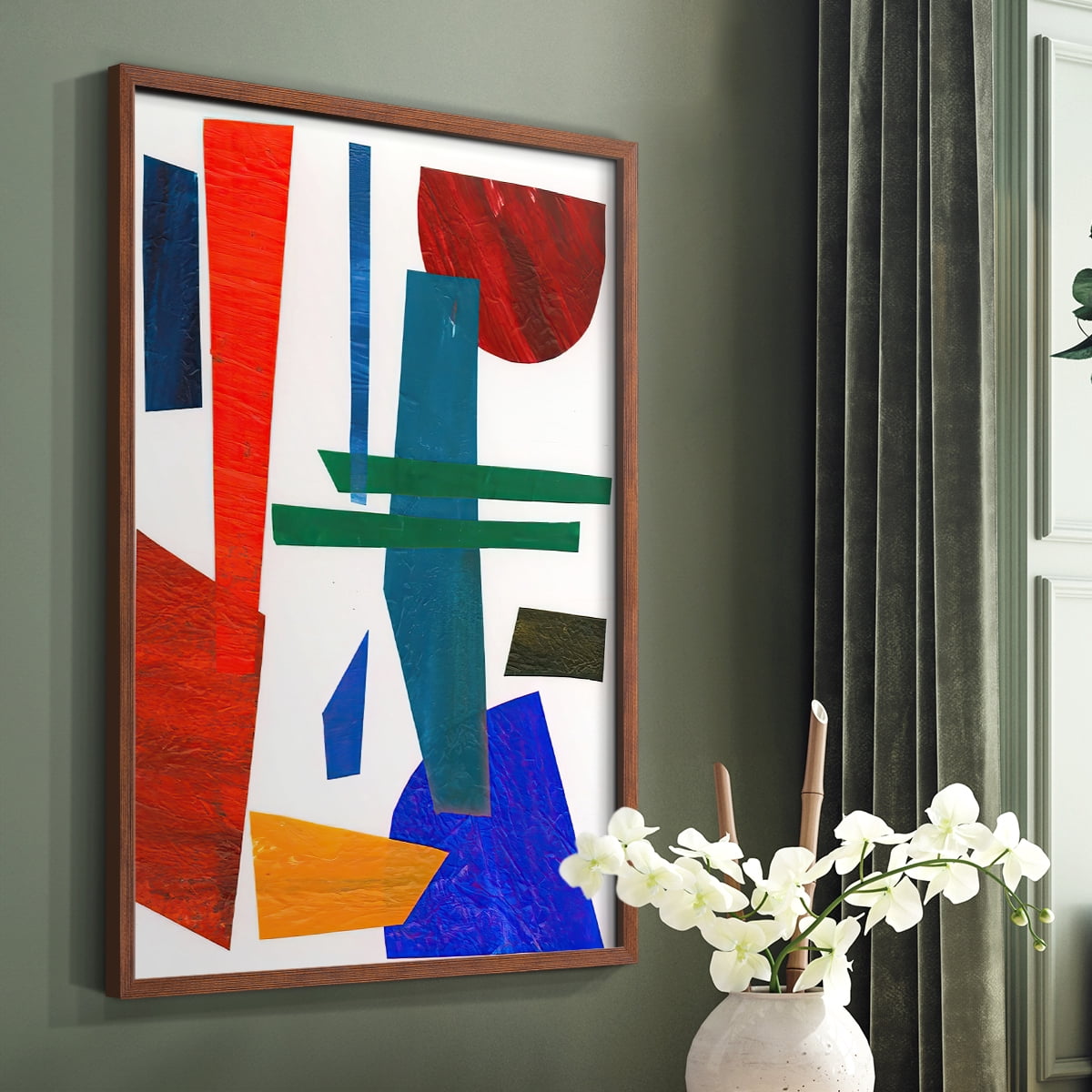 Colorful Shapes IV Framed Print in Brown Solid Wood Framed Print No Nail Hanging