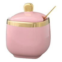 CMrtew Floral Embossed Ceramic Sugar Bowl with Lid & Spoon Set Airtight Multi-Use Container for Coffee/Tea/Spices, European Style Condiment Jar