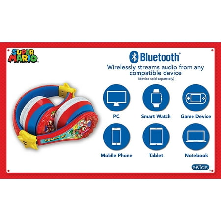 eKids - Super Mario Bluetooth Headphones - red