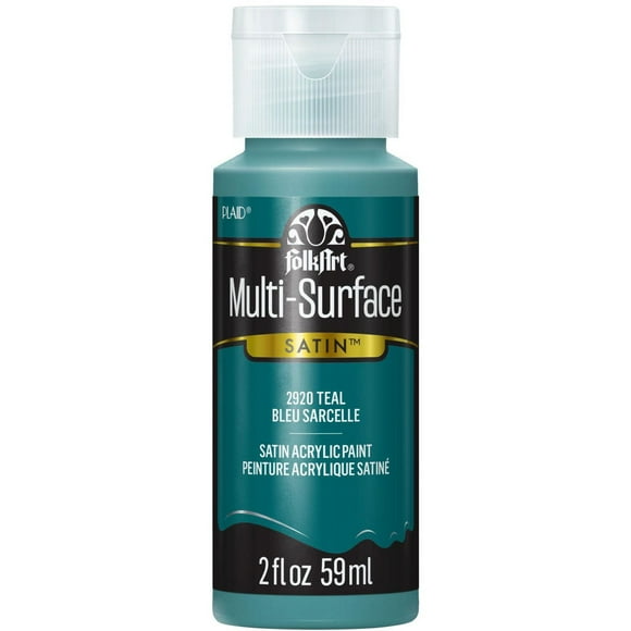 FolkArt Multi-Surface Satin Acrylic Paint, 2 oz., Teal, FolkArt Multi-Surface Paint