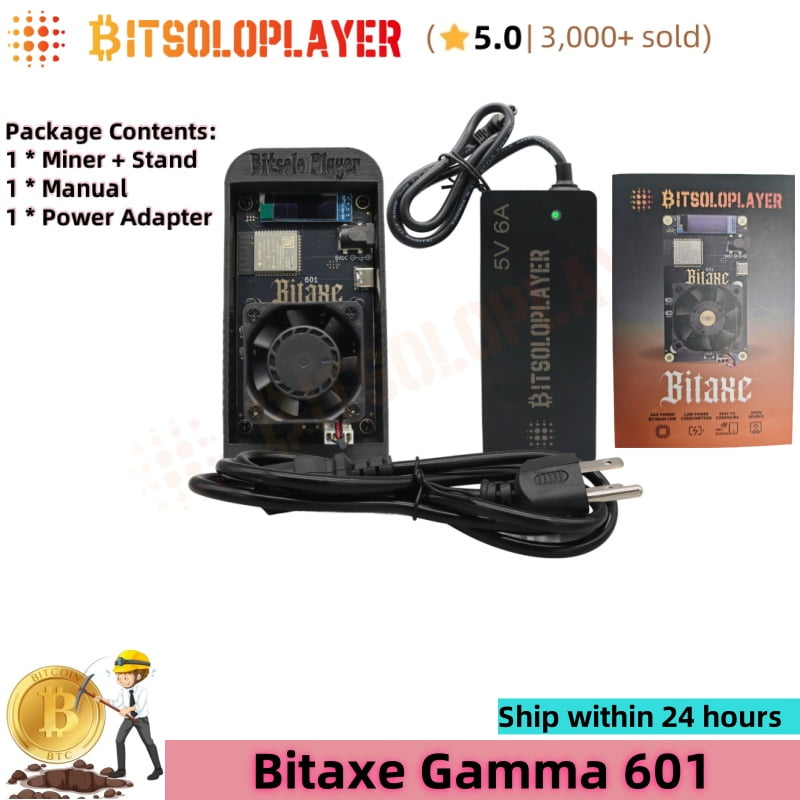 BTC Lottery Miner Bitaxe Gamma 601 BM1370 Chip 1.5TH/s 2.4G WiFi Crypto Mining Machine Bitcoin Solo Miner with Stand Silent Fan for Home Lotto Mining,Black Stand