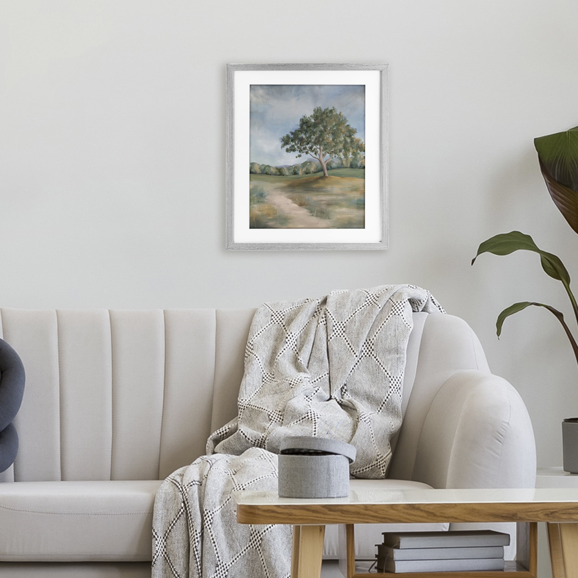 Countryside Tree Scenery Gray Framed Print Under Glass, design by Leah Noel Art
