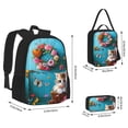 thumbnail image 2 of Disketp Whimsical Cats and Flowers Scene Large Capacity Backpack Lunch Bag Pencil Case Combination 3 Piece Set for Student, 2 of 7