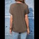 thumbnail image 5 of Tops Henley de Corta para Mujer, Cuello en V, Elegantes, Informales, de Corte Holgado, Color Marrón, Talla L, 5 of 6