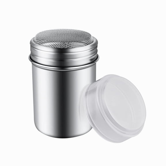 Eguiwyn Professional-Grade Stainless Steel Precision Mesh Powder Shaker Dredger with Airtight Sealing Lid Superior Tool for Controlled Dusting of Icing Sugar for Barista Coffee, Silver