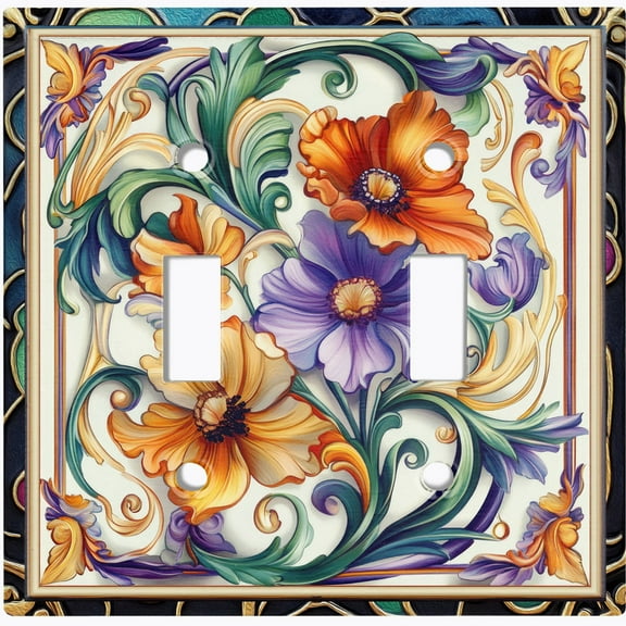 Metal Light Switch Wall Plate Outlet Cover (Printed Image of Rustic Poppy Flowers - Double Toggle)