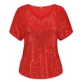 thumbnail image 6 of TIYOMI Plus Size Women's Sequin Tops 2X V-Neck Summer Tops Sparkly Red Short Sleeve Blouses Party Tunic Slimming Club Fashion Pullover 2XL 18W 20W, 6 of 8