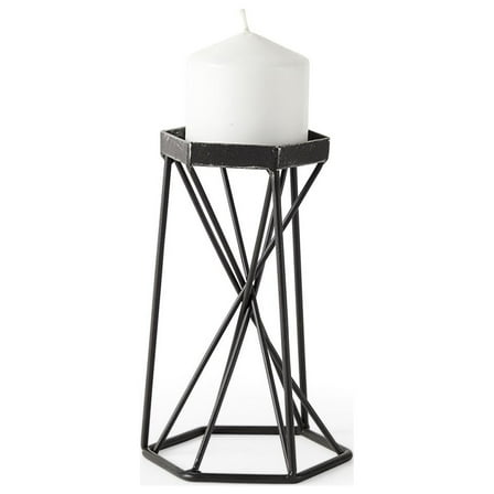 Mercana Sixx I Small Antiqued Silver Metal Hexagonal Table Candle Holder
