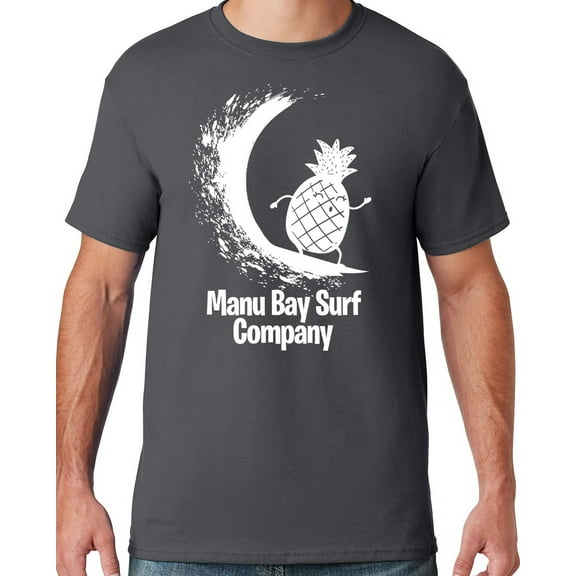 Mens Manu Bay Surf Company WHITE SURFING PINEAPPLE T-shirt, 5XL Charcoal Grey