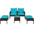 thumbnail image 4 of Patiojoy 5-Piece Patio Rattan Conversation Set Blue Cushioned Sofas and Ottoman Set with Table, 4 of 6