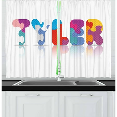 Tyler Curtains 2 Panels Set, Composition of Kindergarten Themed Colorful Letter Arrangement Newborn Children Name, Window Drapes for Living Room Bedroom, 55W X 39L Inches, Multicolor, by