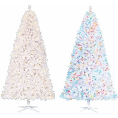 Holiday Time Pre-Lit 7.5' Berkshire Pine White Artificial Christmas Tree, Color Changing Lights ...