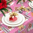 thumbnail image 2 of Pink Christmas Tablecloth Cartoon Gingerbread House Table Cloth Rectangle Table Cover for Xmas Holiday Party Table Decor, 60 x 102 Inch, 2 of 7