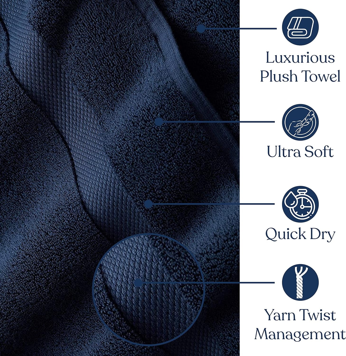 Delara Organic Cotton Bath Sheet 36"x70" 650 GSM Plush Soft Absorbent Quick-Dry Towel, GOTS & OEKO-TEX Certified, Navy Blue