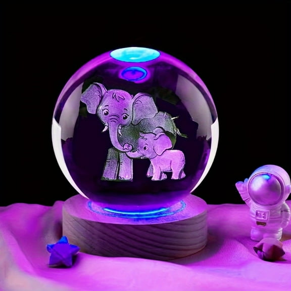 1pc USB Powered 3D Laser Engraved Elephant Crystal Ball Lamp - LED Color Night Light Base, Bedroom Desktop Decoration - Mother's Day Gift, Birthday Gift, Valentine's Day Gift