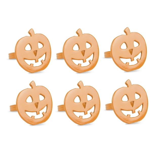 DII Novelty Orange Pumpkin Napkin Rings, Set of 6, Casted Brass, Multiple Patterns