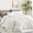 thumbnail image 5 of JOLUSERE Creamy White Fluffy Striped Duvet Cover King Set, 3-Piece Super Soft Faux Rabbit Fur Winter Warm Fuzzy Comforter Cover, 5 of 15